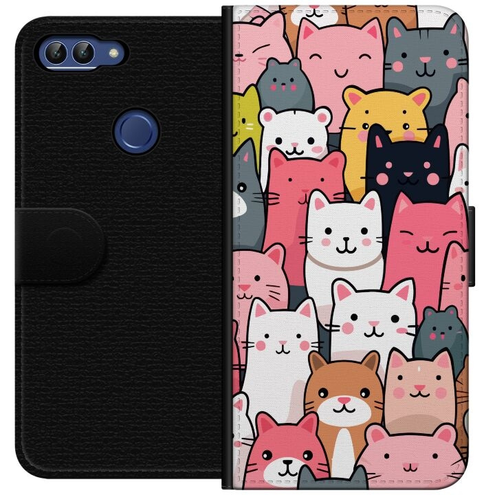 Portemonnee-hoesje voor Huawei P smart met Kattenpatroon ontwerp in de groep SMARTPHONE & TABLETS / Mobielbescherming / Huawei/Honor bij TP E-commerce Nordic AB (A52627)