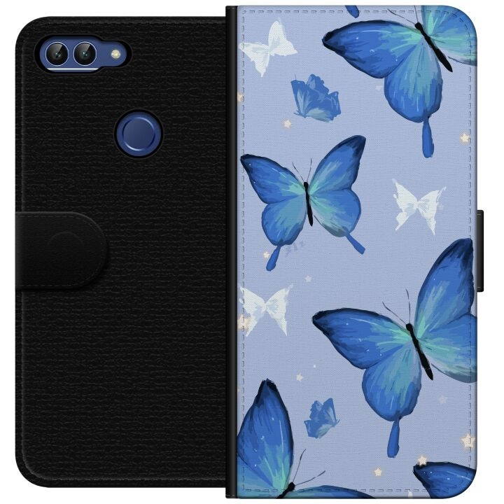 Portemonnee-hoesje voor Huawei P smart met Blauwe vlinders ontwerp in de groep SMARTPHONE & TABLETS / Mobielbescherming / Huawei/Honor bij TP E-commerce Nordic AB (A52635)