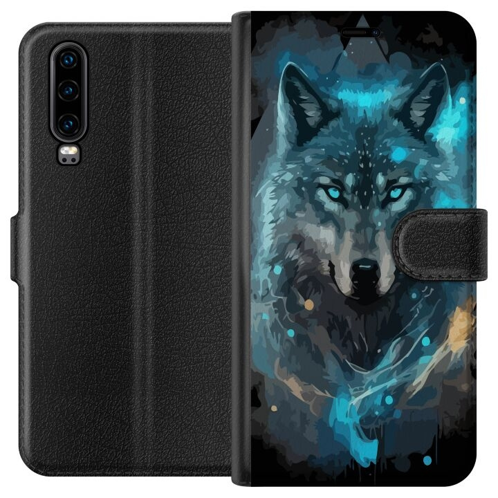 Portemonnee-hoesje voor Huawei P30 met Wolf ontwerp in de groep SMARTPHONE & TABLETS / Mobielbescherming / Huawei/Honor bij TP E-commerce Nordic AB (A53164)