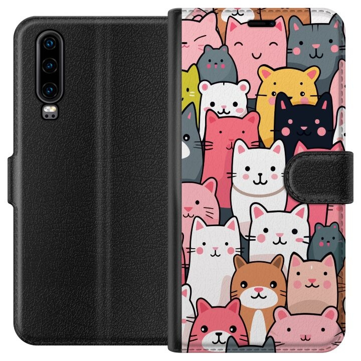 Portemonnee-hoesje voor Huawei P30 met Kattenpatroon ontwerp in de groep SMARTPHONE & TABLETS / Mobielbescherming / Huawei/Honor bij TP E-commerce Nordic AB (A53167)