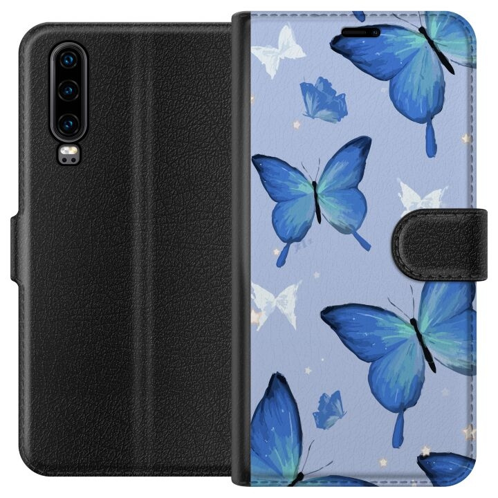 Portemonnee-hoesje voor Huawei P30 met Blauwe vlinders ontwerp in de groep SMARTPHONE & TABLETS / Mobielbescherming / Huawei/Honor bij TP E-commerce Nordic AB (A53175)