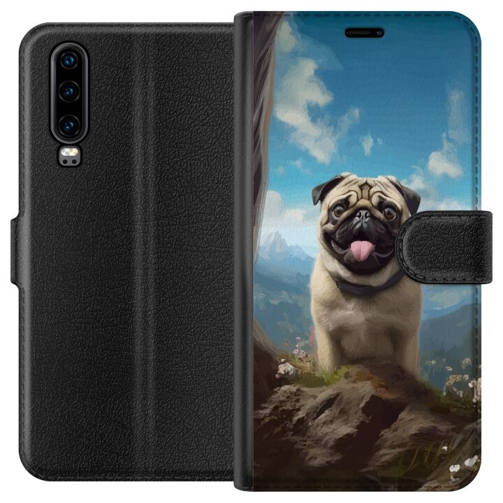 Portemonnee-hoesje voor Huawei P30 met Blije Hond ontwerp in de groep SMARTPHONE & TABLETS / Mobielbescherming / Huawei/Honor bij TP E-commerce Nordic AB (A53177)