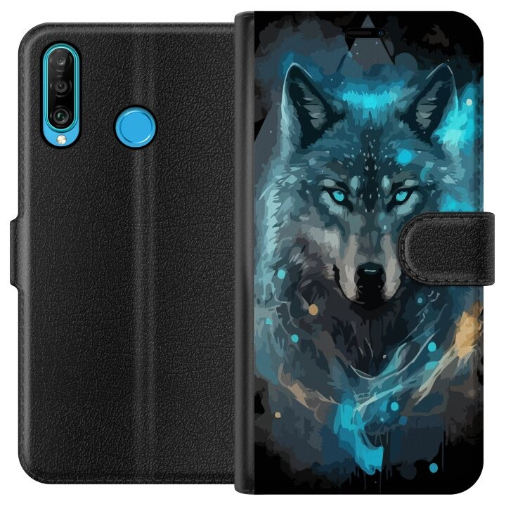 Portemonnee-hoesje voor Huawei P30 lite met Wolf ontwerp in de groep SMARTPHONE & TABLETS / Mobielbescherming / Huawei/Honor bij TP E-commerce Nordic AB (A53218)