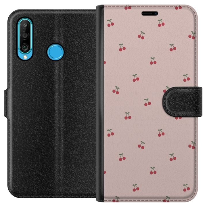 Portemonnee-hoesje voor Huawei P30 lite met Kersen ontwerp in de groep SMARTPHONE & TABLETS / Mobielbescherming / Huawei/Honor bij TP E-commerce Nordic AB (A53220)