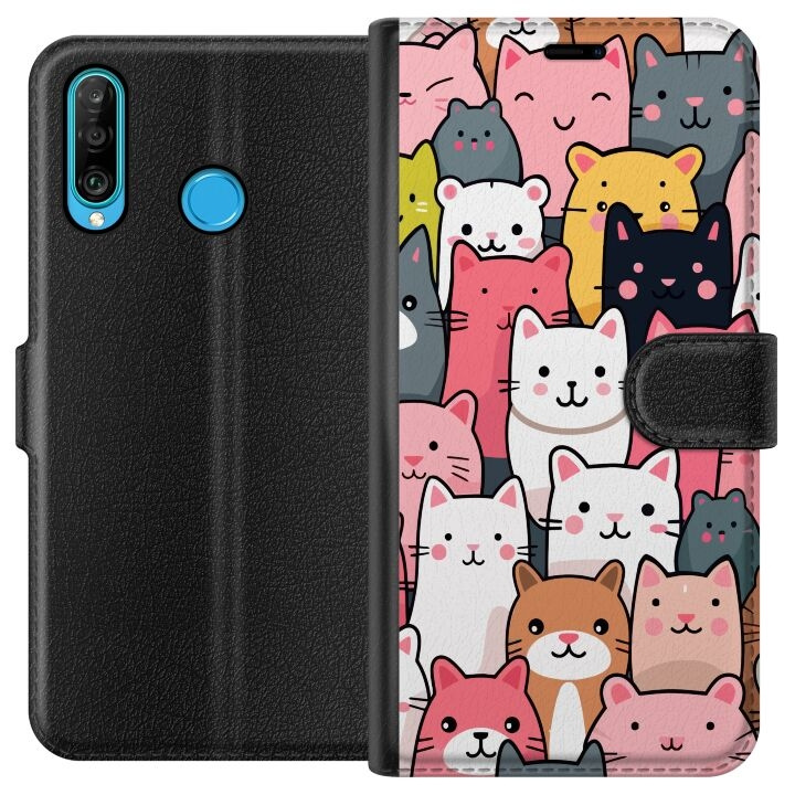 Portemonnee-hoesje voor Huawei P30 lite met Kattenpatroon ontwerp in de groep SMARTPHONE & TABLETS / Mobielbescherming / Huawei/Honor bij TP E-commerce Nordic AB (A53221)