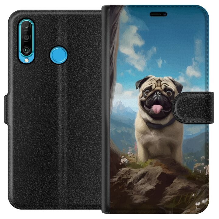 Portemonnee-hoesje voor Huawei P30 lite met Blije Hond ontwerp in de groep SMARTPHONE & TABLETS / Mobielbescherming / Huawei/Honor bij TP E-commerce Nordic AB (A53231)