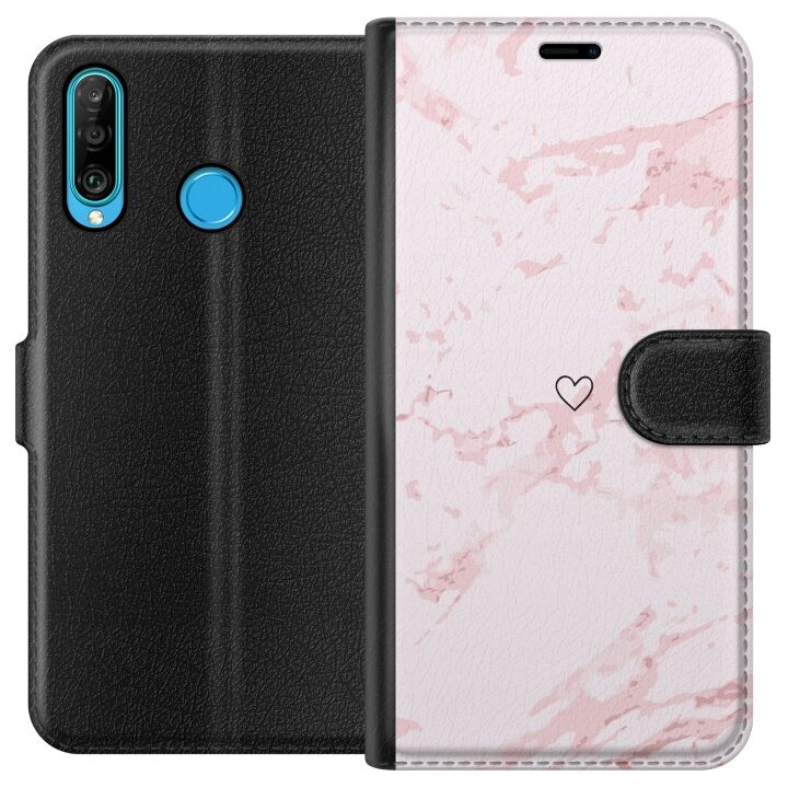 Portemonnee-hoesje voor Huawei P30 lite met Roze Hart ontwerp in de groep SMARTPHONE & TABLETS / Mobielbescherming / Huawei/Honor bij TP E-commerce Nordic AB (A53236)