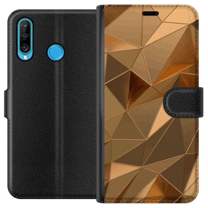 Portemonnee-hoesje voor Huawei P30 lite met 3D Goud ontwerp in de groep SMARTPHONE & TABLETS / Mobielbescherming / Huawei/Honor bij TP E-commerce Nordic AB (A53237)