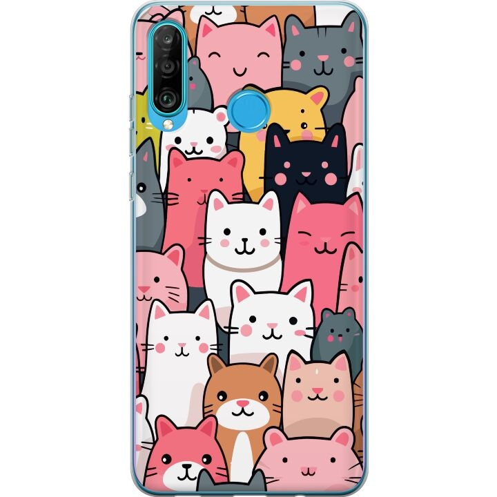 Mobiele hoes voor Huawei P30 lite met Kattenpatroon ontwerp in de groep SMARTPHONE & TABLETS / Mobielbescherming / Huawei/Honor bij TP E-commerce Nordic AB (A53248)