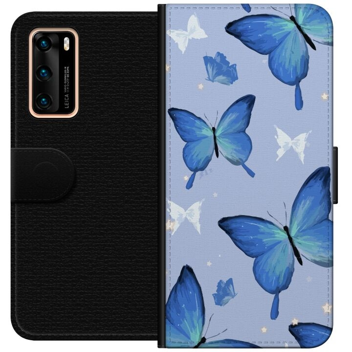 Portemonnee-hoesje voor Huawei P40 met Blauwe vlinders ontwerp in de groep SMARTPHONE & TABLETS / Mobielbescherming / Huawei/Honor bij TP E-commerce Nordic AB (A53337)