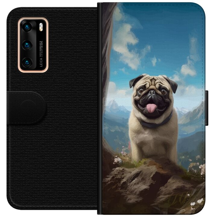 Portemonnee-hoesje voor Huawei P40 met Blije Hond ontwerp in de groep SMARTPHONE & TABLETS / Mobielbescherming / Huawei/Honor bij TP E-commerce Nordic AB (A53339)