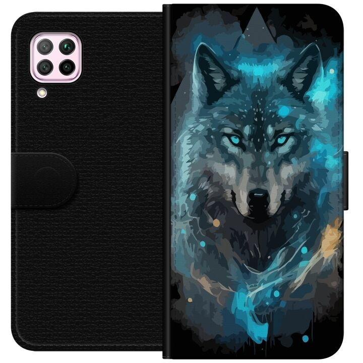 Portemonnee-hoesje voor Huawei P40 lite met Wolf ontwerp in de groep SMARTPHONE & TABLETS / Mobielbescherming / Huawei/Honor bij TP E-commerce Nordic AB (A53380)