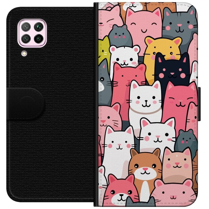 Portemonnee-hoesje voor Huawei P40 lite met Kattenpatroon ontwerp in de groep SMARTPHONE & TABLETS / Mobielbescherming / Huawei/Honor bij TP E-commerce Nordic AB (A53383)