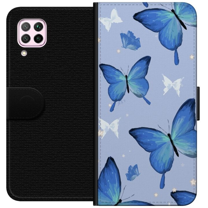 Portemonnee-hoesje voor Huawei P40 lite met Blauwe vlinders ontwerp in de groep SMARTPHONE & TABLETS / Mobielbescherming / Huawei/Honor bij TP E-commerce Nordic AB (A53391)