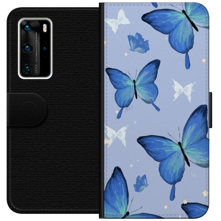 Portemonnee-hoesje voor Huawei P40 Pro met Blauwe vlinders ontwerp in de groep SMARTPHONE & TABLETS / Mobielbescherming / Huawei/Honor bij TP E-commerce Nordic AB (A53526)