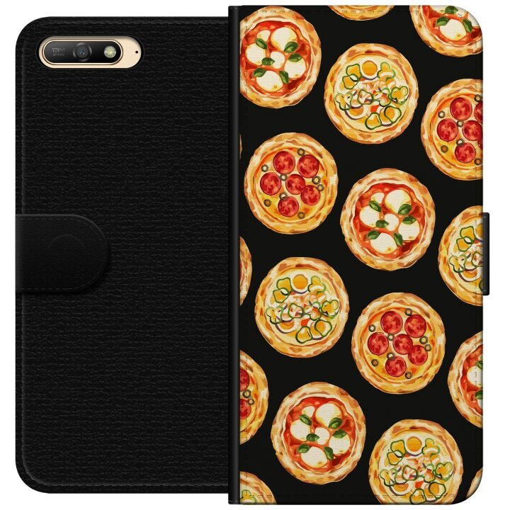 Portemonnee-hoesje voor Huawei Y6 (2018) met Pizza ontwerp in de groep SMARTPHONE & TABLETS / Mobielbescherming / Huawei/Honor bij TP E-commerce Nordic AB (A53737)