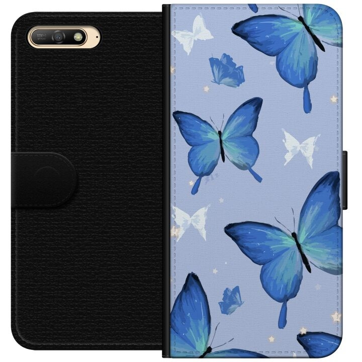 Portemonnee-hoesje voor Huawei Y6 (2018) met Blauwe vlinders ontwerp in de groep SMARTPHONE & TABLETS / Mobielbescherming / Huawei/Honor bij TP E-commerce Nordic AB (A53740)