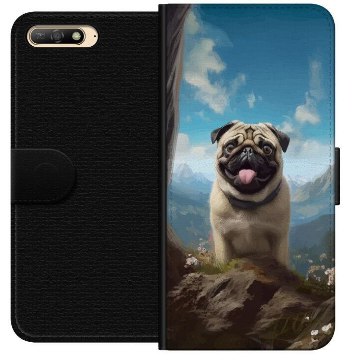 Portemonnee-hoesje voor Huawei Y6 (2018) met Blije Hond ontwerp in de groep SMARTPHONE & TABLETS / Mobielbescherming / Huawei/Honor bij TP E-commerce Nordic AB (A53742)