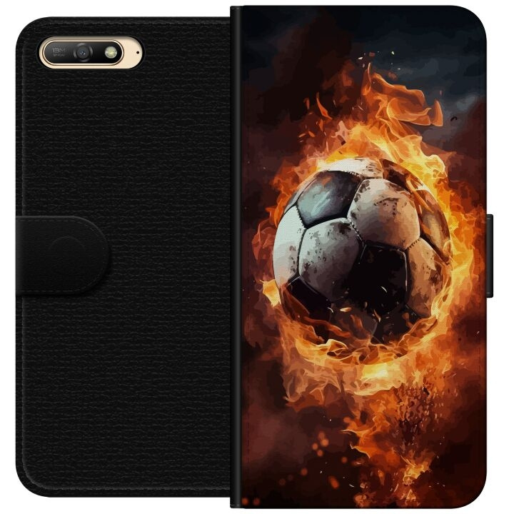 Portemonnee-hoesje voor Huawei Y6 (2018) met Voetbal ontwerp in de groep SMARTPHONE & TABLETS / Mobielbescherming / Huawei/Honor bij TP E-commerce Nordic AB (A53745)