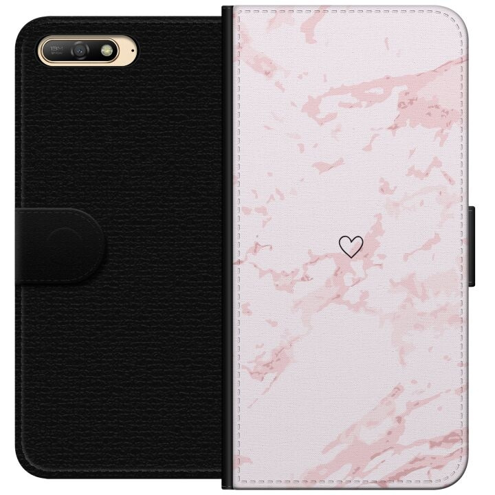 Portemonnee-hoesje voor Huawei Y6 (2018) met Roze Hart ontwerp in de groep SMARTPHONE & TABLETS / Mobielbescherming / Huawei/Honor bij TP E-commerce Nordic AB (A53747)