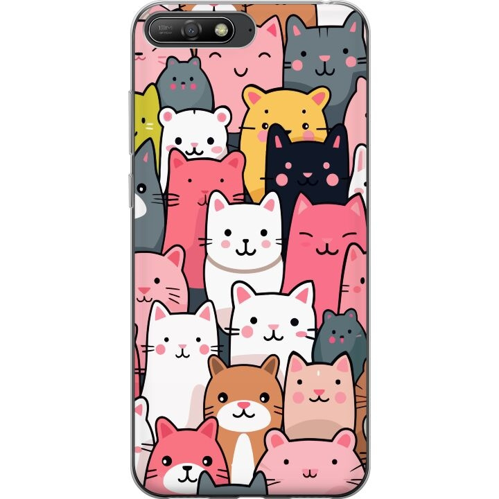 Mobiele hoes voor Huawei Y6 (2018) met Kattenpatroon ontwerp in de groep SMARTPHONE & TABLETS / Mobielbescherming / Huawei/Honor bij TP E-commerce Nordic AB (A53759)