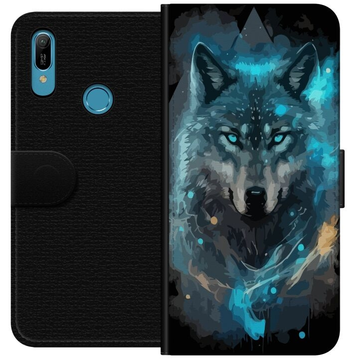 Portemonnee-hoesje voor Huawei Y6 (2019) met Wolf ontwerp in de groep SMARTPHONE & TABLETS / Mobielbescherming / Huawei/Honor bij TP E-commerce Nordic AB (A53782)