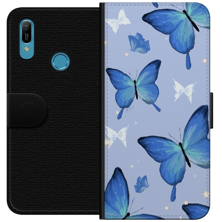 Portemonnee-hoesje voor Huawei Y6 (2019) met Blauwe vlinders ontwerp in de groep SMARTPHONE & TABLETS / Mobielbescherming / Huawei/Honor bij TP E-commerce Nordic AB (A53793)