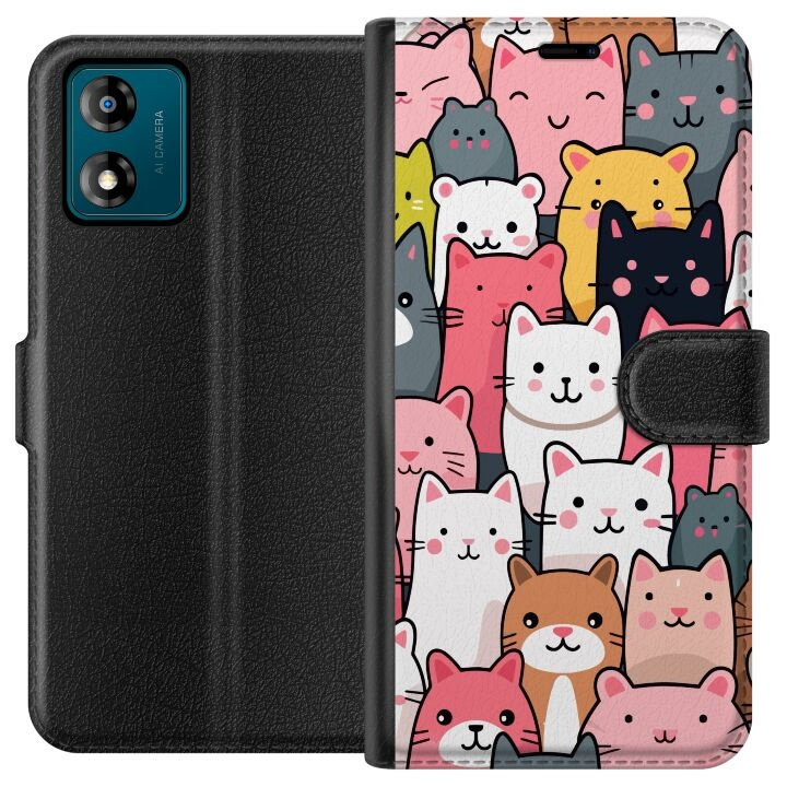 Portemonnee-hoesje voor Motorola Moto E13 met Kattenpatroon ontwerp in de groep SMARTPHONE & TABLETS / Mobielbescherming / Motorola bij TP E-commerce Nordic AB (A53971)