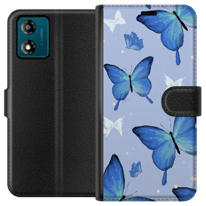 Portemonnee-hoesje voor Motorola Moto E13 met Blauwe vlinders ontwerp in de groep SMARTPHONE & TABLETS / Mobielbescherming / Motorola bij TP E-commerce Nordic AB (A53979)