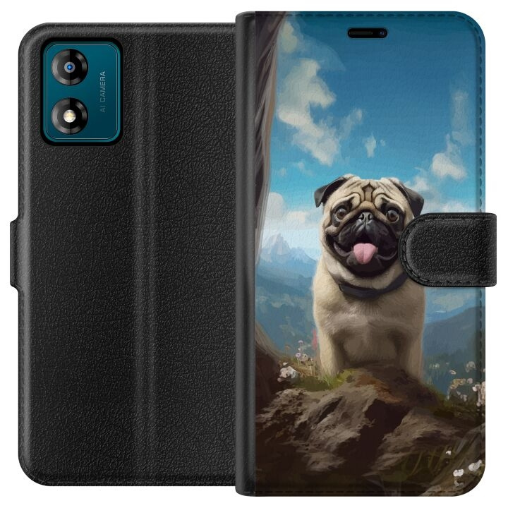 Portemonnee-hoesje voor Motorola Moto E13 met Blije Hond ontwerp in de groep SMARTPHONE & TABLETS / Mobielbescherming / Motorola bij TP E-commerce Nordic AB (A53981)