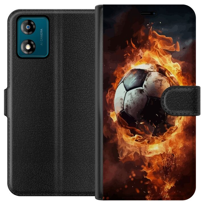 Portemonnee-hoesje voor Motorola Moto E13 met Voetbal ontwerp in de groep SMARTPHONE & TABLETS / Mobielbescherming / Motorola bij TP E-commerce Nordic AB (A53984)