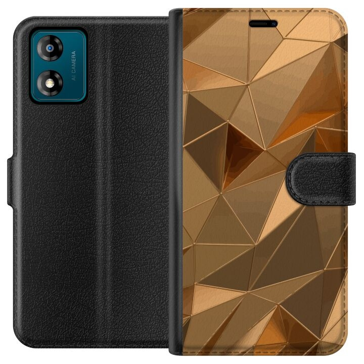 Portemonnee-hoesje voor Motorola Moto E13 met 3D Goud ontwerp in de groep SMARTPHONE & TABLETS / Mobielbescherming / Motorola bij TP E-commerce Nordic AB (A53987)