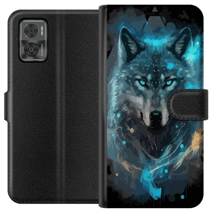 Portemonnee-hoesje voor Motorola Moto E22i met Wolf ontwerp in de groep SMARTPHONE & TABLETS / Mobielbescherming / Motorola bij TP E-commerce Nordic AB (A54130)