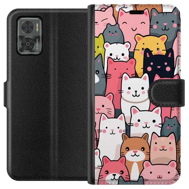 Portemonnee-hoesje voor Motorola Moto E22i met Kattenpatroon ontwerp in de groep SMARTPHONE & TABLETS / Mobielbescherming / Motorola bij TP E-commerce Nordic AB (A54133)