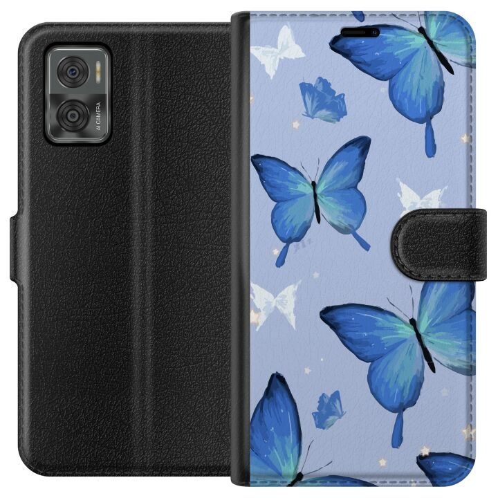 Portemonnee-hoesje voor Motorola Moto E22i met Blauwe vlinders ontwerp in de groep SMARTPHONE & TABLETS / Mobielbescherming / Motorola bij TP E-commerce Nordic AB (A54141)