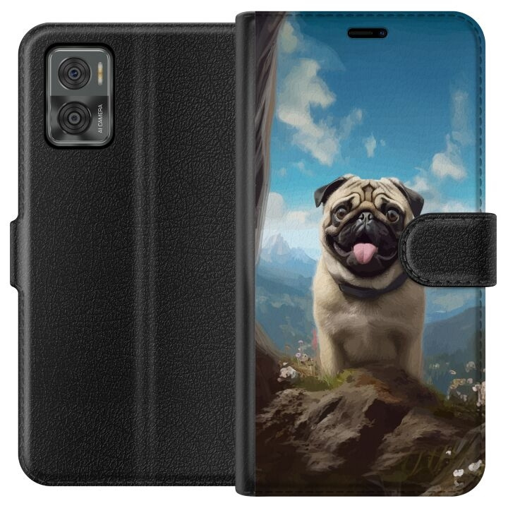 Portemonnee-hoesje voor Motorola Moto E22i met Blije Hond ontwerp in de groep SMARTPHONE & TABLETS / Mobielbescherming / Motorola bij TP E-commerce Nordic AB (A54143)