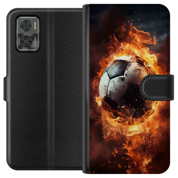 Portemonnee-hoesje voor Motorola Moto E22i met Voetbal ontwerp in de groep SMARTPHONE & TABLETS / Mobielbescherming / Motorola bij TP E-commerce Nordic AB (A54146)