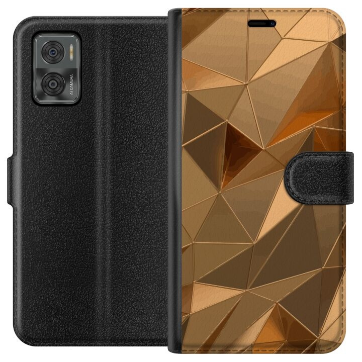 Portemonnee-hoesje voor Motorola Moto E22i met 3D Goud ontwerp in de groep SMARTPHONE & TABLETS / Mobielbescherming / Motorola bij TP E-commerce Nordic AB (A54149)