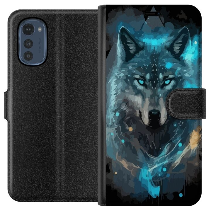 Portemonnee-hoesje voor Motorola Moto E32s met Wolf ontwerp in de groep SMARTPHONE & TABLETS / Mobielbescherming / Motorola bij TP E-commerce Nordic AB (A54238)