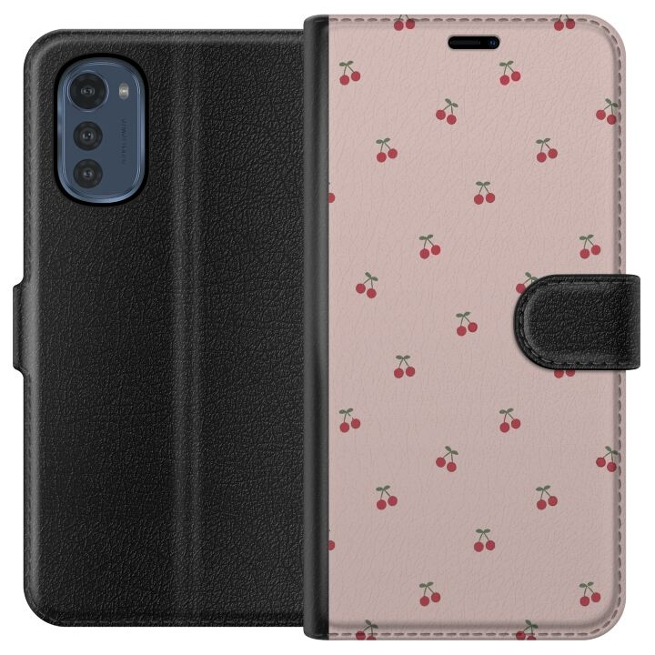 Portemonnee-hoesje voor Motorola Moto E32s met Kersen ontwerp in de groep SMARTPHONE & TABLETS / Mobielbescherming / Motorola bij TP E-commerce Nordic AB (A54240)