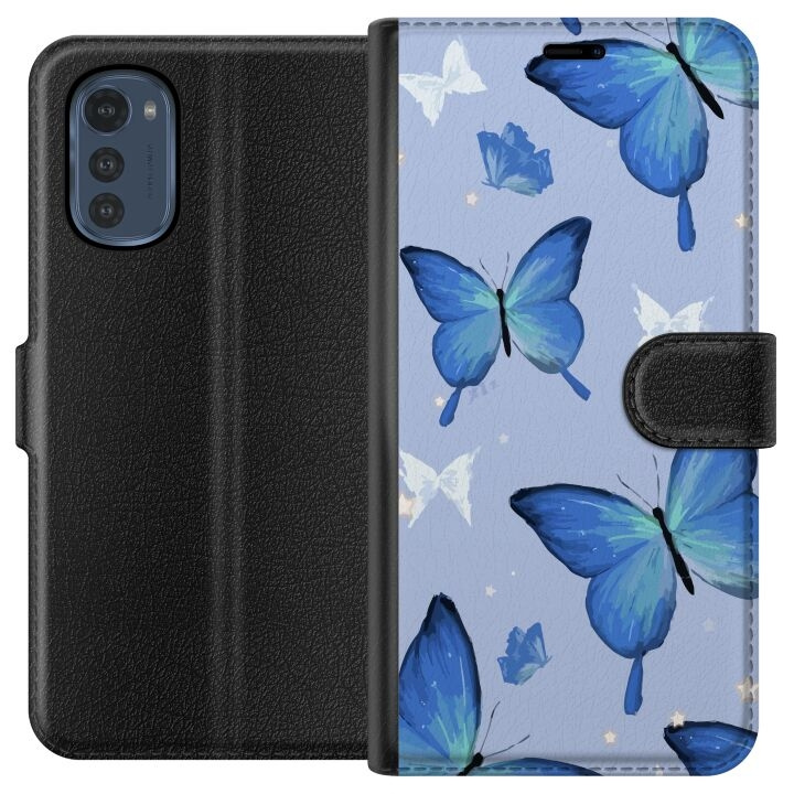 Portemonnee-hoesje voor Motorola Moto E32s met Blauwe vlinders ontwerp in de groep SMARTPHONE & TABLETS / Mobielbescherming / Motorola bij TP E-commerce Nordic AB (A54249)