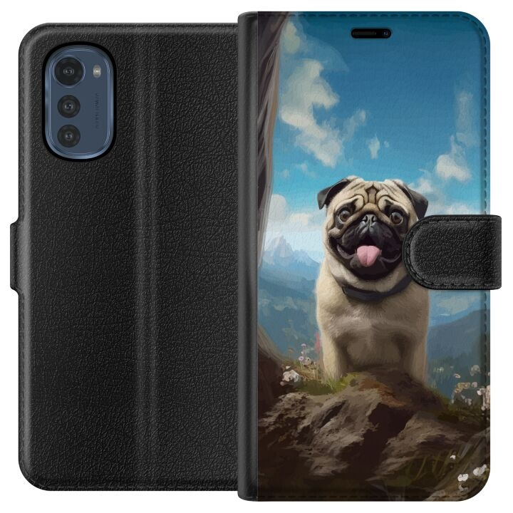 Portemonnee-hoesje voor Motorola Moto E32s met Blije Hond ontwerp in de groep SMARTPHONE & TABLETS / Mobielbescherming / Motorola bij TP E-commerce Nordic AB (A54251)