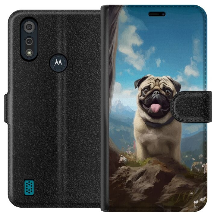 Portemonnee-hoesje voor Motorola Moto E6i met Blije Hond ontwerp in de groep SMARTPHONE & TABLETS / Mobielbescherming / Motorola bij TP E-commerce Nordic AB (A54332)