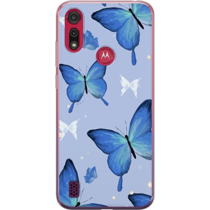 Mobiele hoes voor Motorola Moto E6s (2020) met Blauwe vlinders ontwerp in de groep SMARTPHONE & TABLETS / Mobielbescherming / Motorola bij TP E-commerce Nordic AB (A54384)