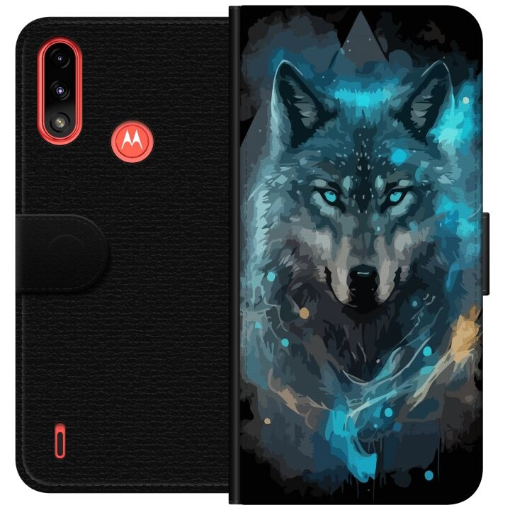 Portemonnee-hoesje voor Motorola Moto E7 Power met Wolf ontwerp in de groep SMARTPHONE & TABLETS / Mobielbescherming / Motorola bij TP E-commerce Nordic AB (A54427)