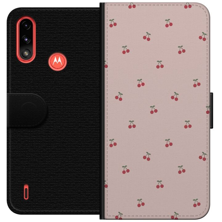 Portemonnee-hoesje voor Motorola Moto E7 Power met Kersen ontwerp in de groep SMARTPHONE & TABLETS / Mobielbescherming / Motorola bij TP E-commerce Nordic AB (A54429)