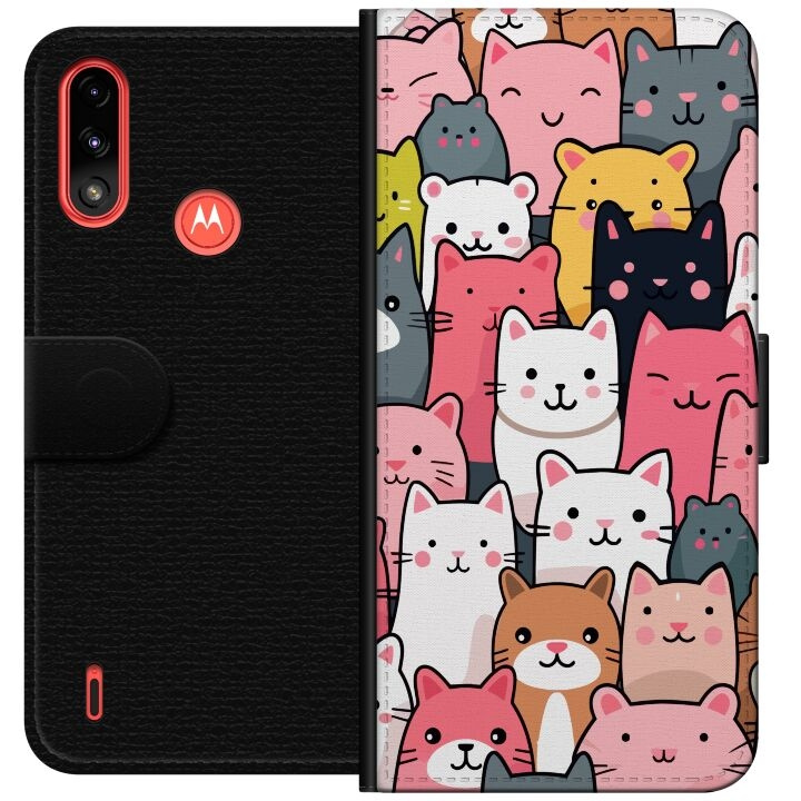 Portemonnee-hoesje voor Motorola Moto E7 Power met Kattenpatroon ontwerp in de groep SMARTPHONE & TABLETS / Mobielbescherming / Motorola bij TP E-commerce Nordic AB (A54430)