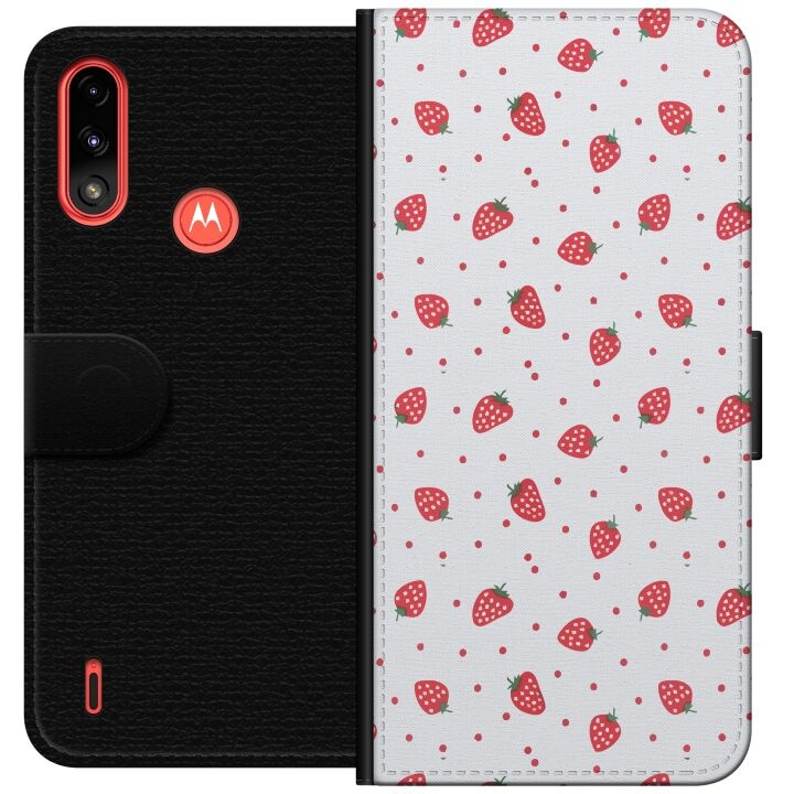 Portemonnee-hoesje voor Motorola Moto E7 Power met Aardbeien ontwerp in de groep SMARTPHONE & TABLETS / Mobielbescherming / Motorola bij TP E-commerce Nordic AB (A54439)