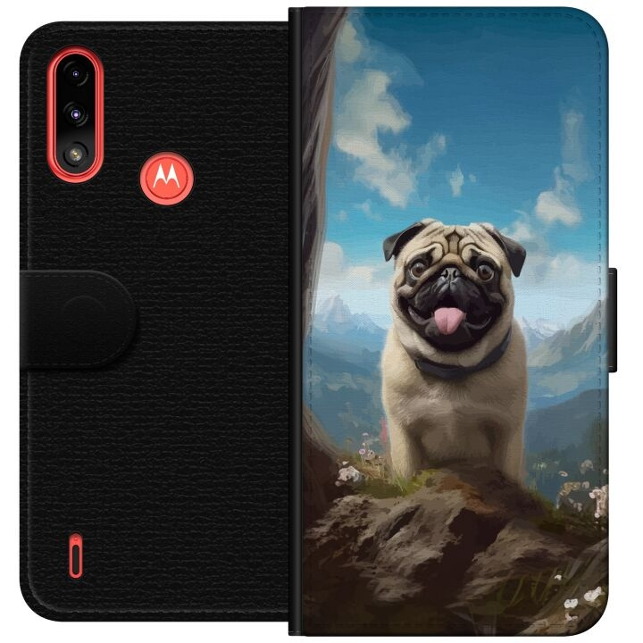 Portemonnee-hoesje voor Motorola Moto E7 Power met Blije Hond ontwerp in de groep SMARTPHONE & TABLETS / Mobielbescherming / Motorola bij TP E-commerce Nordic AB (A54440)