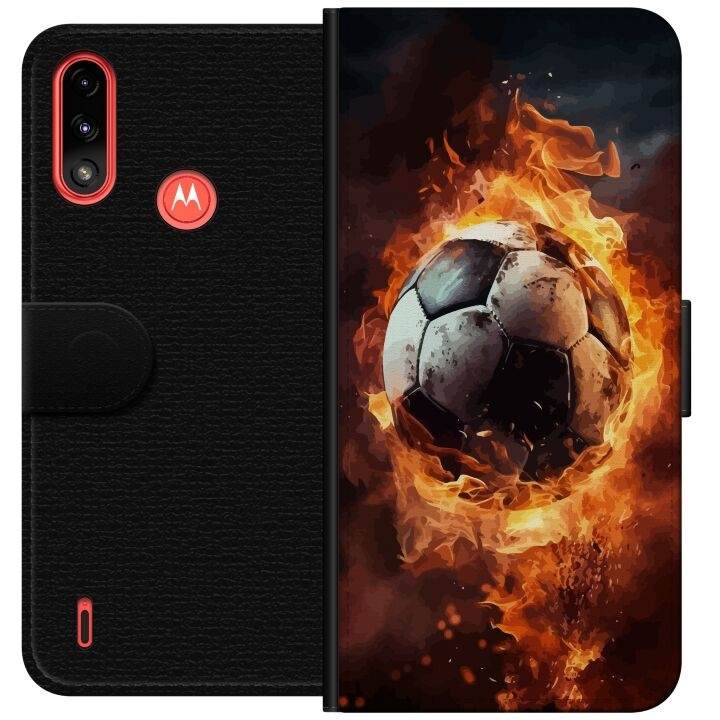 Portemonnee-hoesje voor Motorola Moto E7 Power met Voetbal ontwerp in de groep SMARTPHONE & TABLETS / Mobielbescherming / Motorola bij TP E-commerce Nordic AB (A54443)